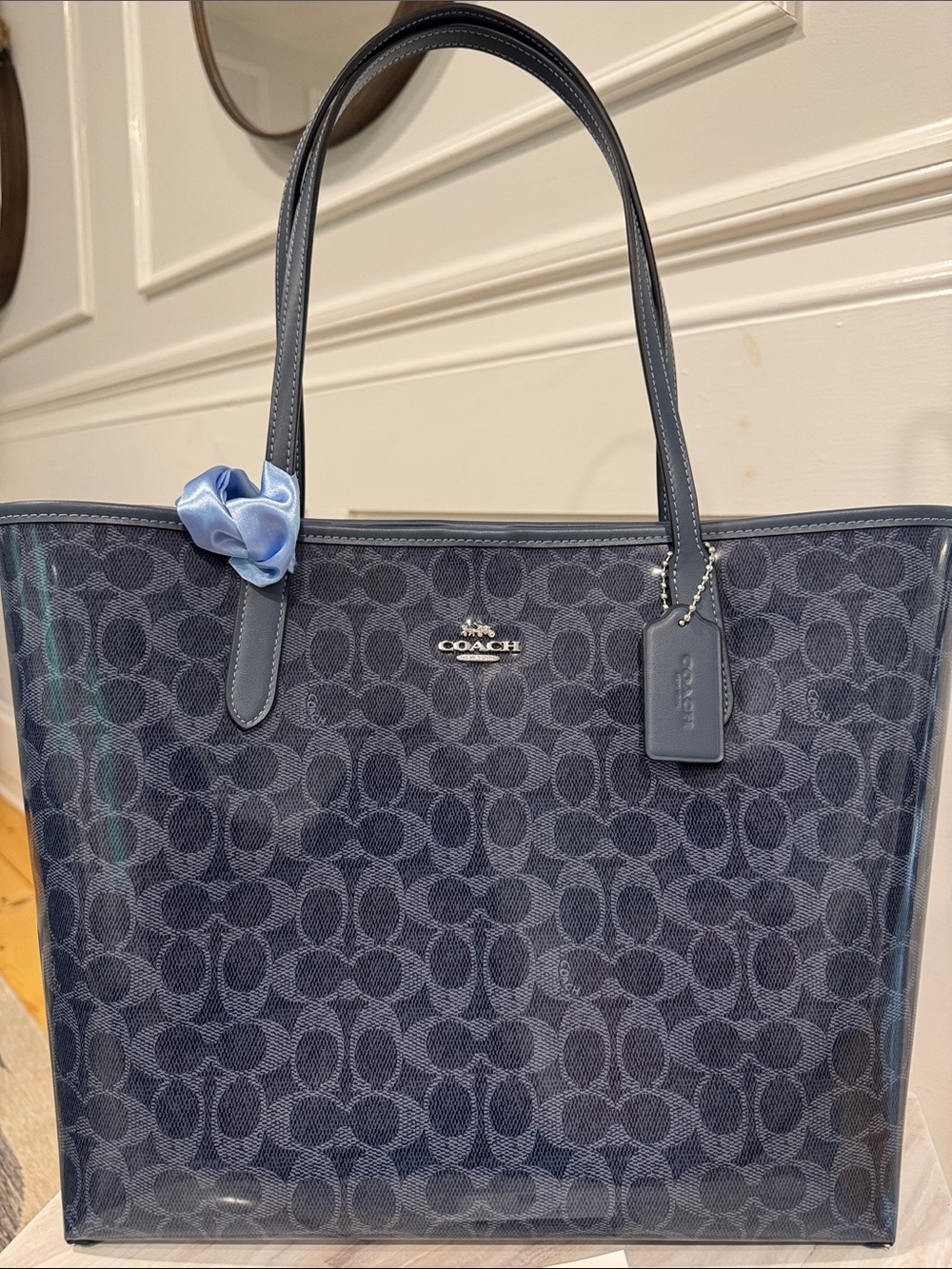 Coach Bag Denim Coated Canvas City Tote Patent Leather Dark Navy Tote NWOT RARE - Picture 5 of 17